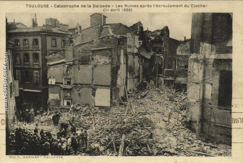 N&B-Catastrophe de la Dalbade-Les ruines après l'écroulement du clocher (11 avril 1926)
